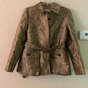 Dries Van Noten Coat Jacket With Belt, Size 36, Beige, Gold